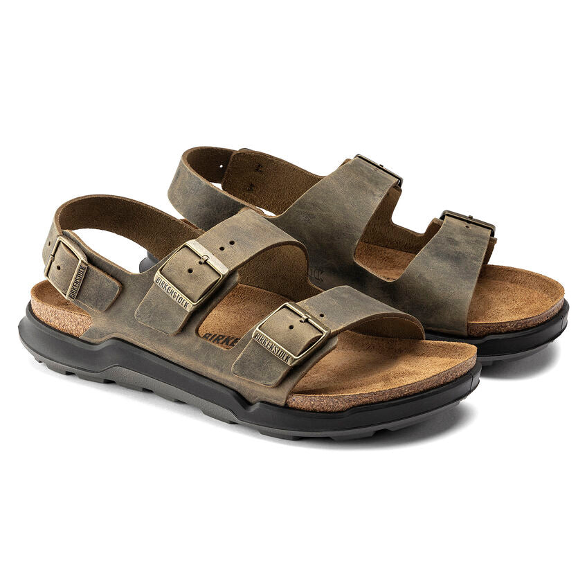 BIRKENSTOCK MILANO CT CUIR HUILÉ KAKI DÉLAVÉ