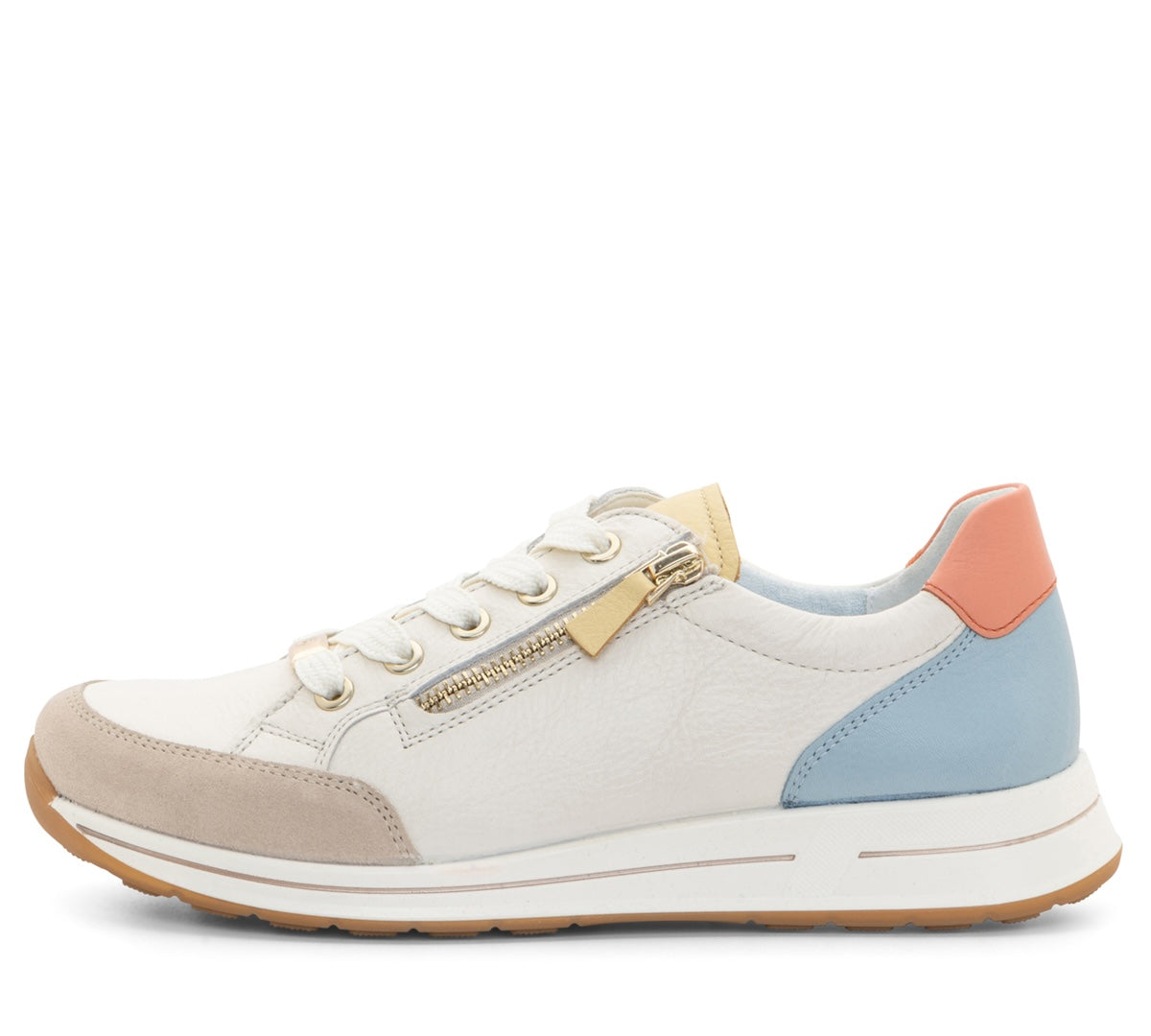 ARA SHOES OLEANNA SNEAKER À LACETS ZIP LATÉRAL CRÈME VANILLE AQUA