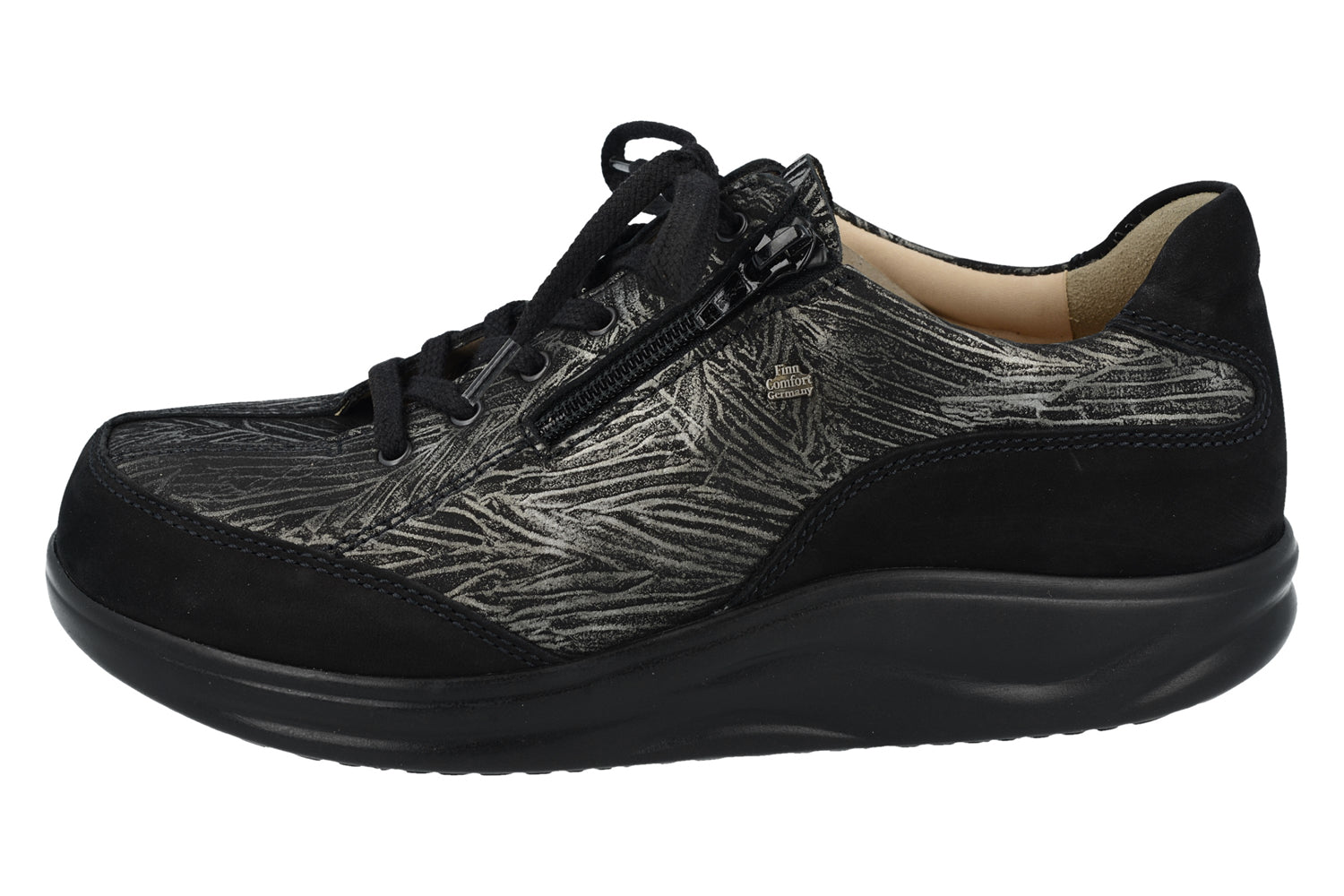 FINN COMFORT OTARU SNEAKER LACE UP SIDE ZIP BLACK SILVER NUBUCK CRUMBLE