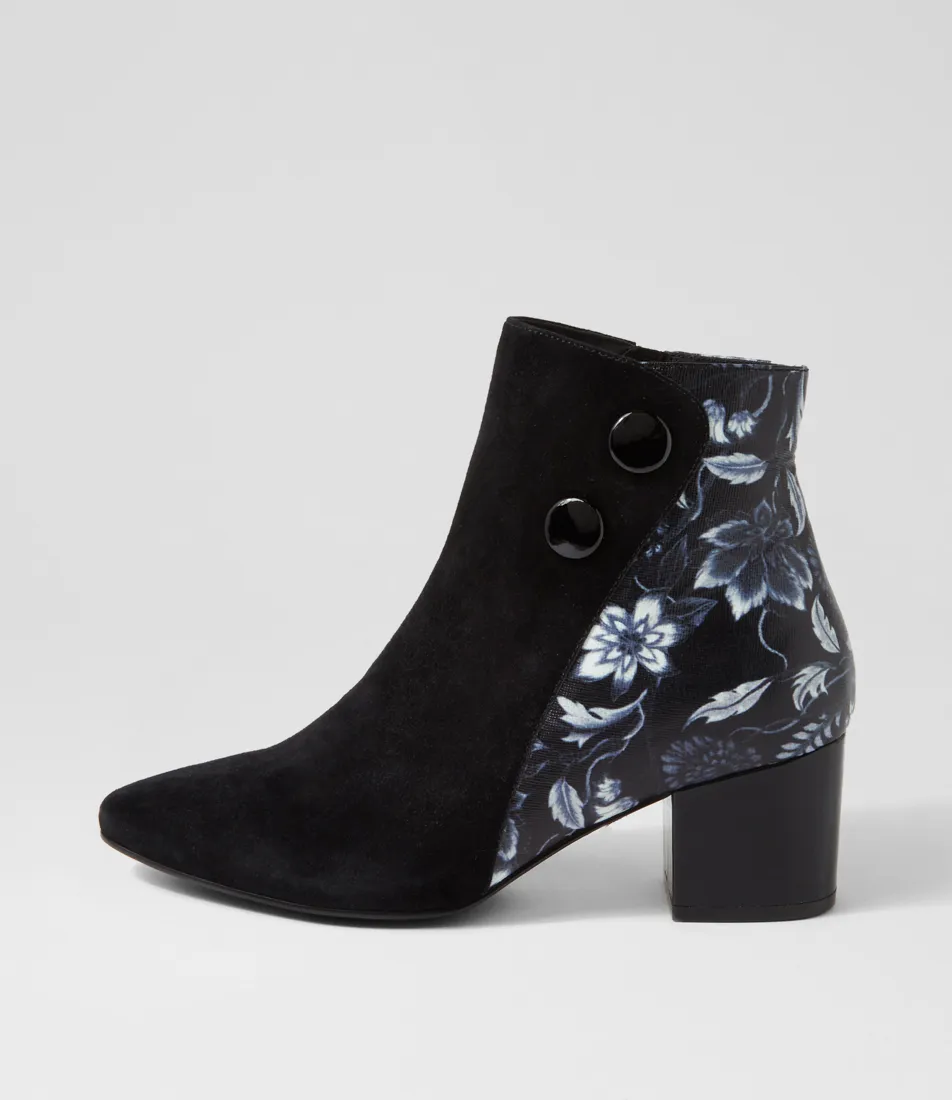 BOTTINES ZIERA VEYDA NOIRES ET FLEURS BLANCHES