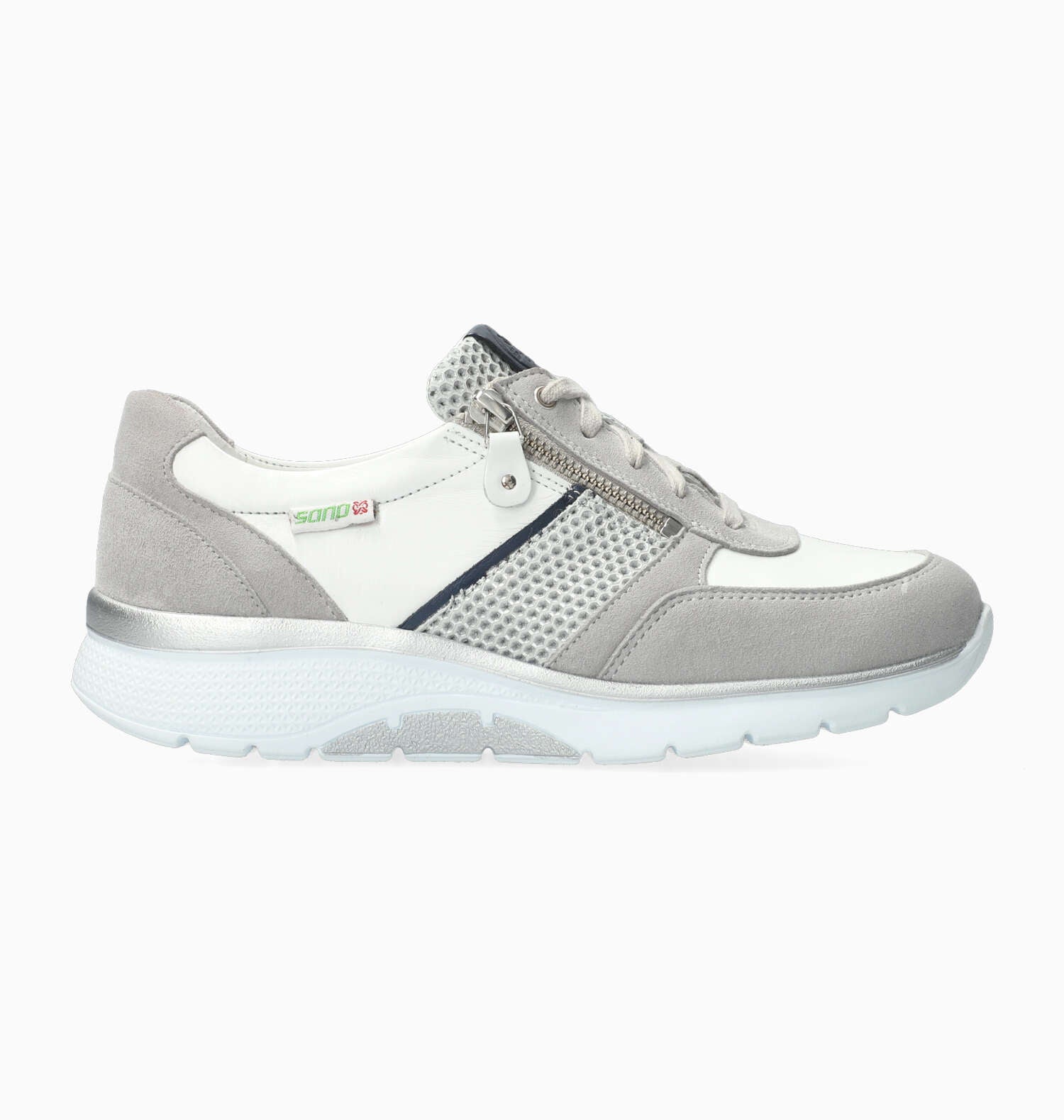 BASKETS MEPHISTO SANO IZAE EN CUIR GRIS CLAIR