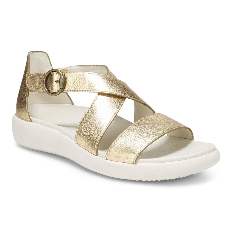 SANDALE VIONIC HARMONY EN CUIR MÉTALLISÉ DORÉ