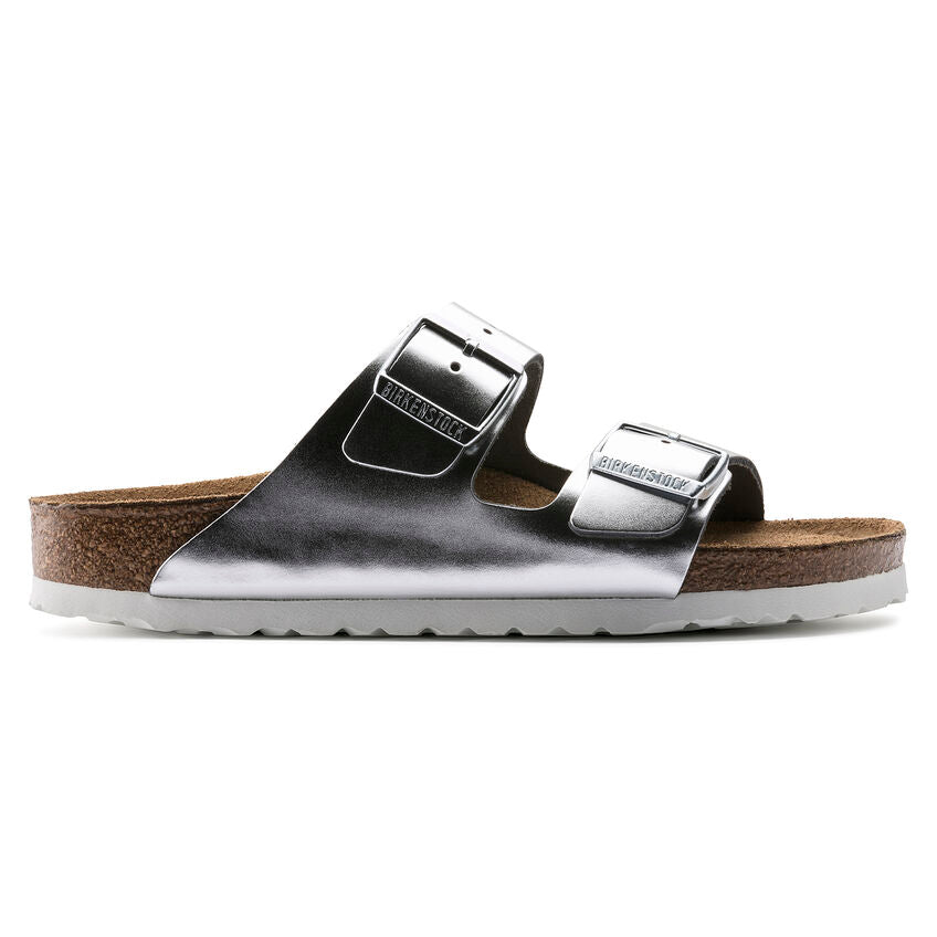 BIRKENSTOCK ARIZONA SFB METALLIC SILVER LEATHER