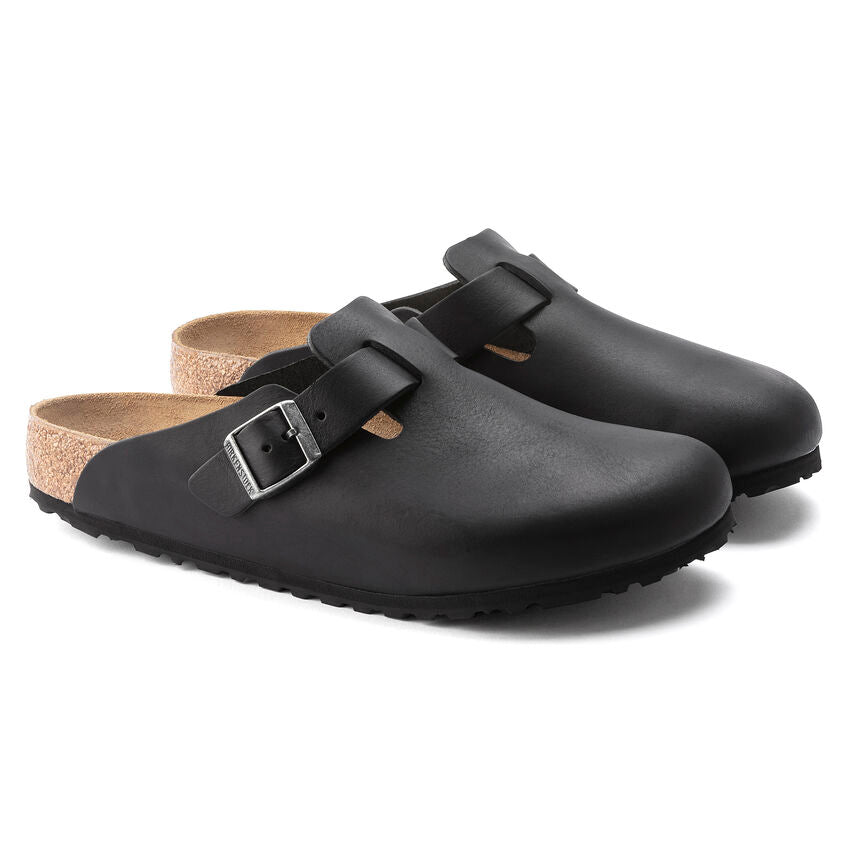 BIRKENSTOCK BOSTON GRIP VINTAGE WOOD BLACK LEATHER