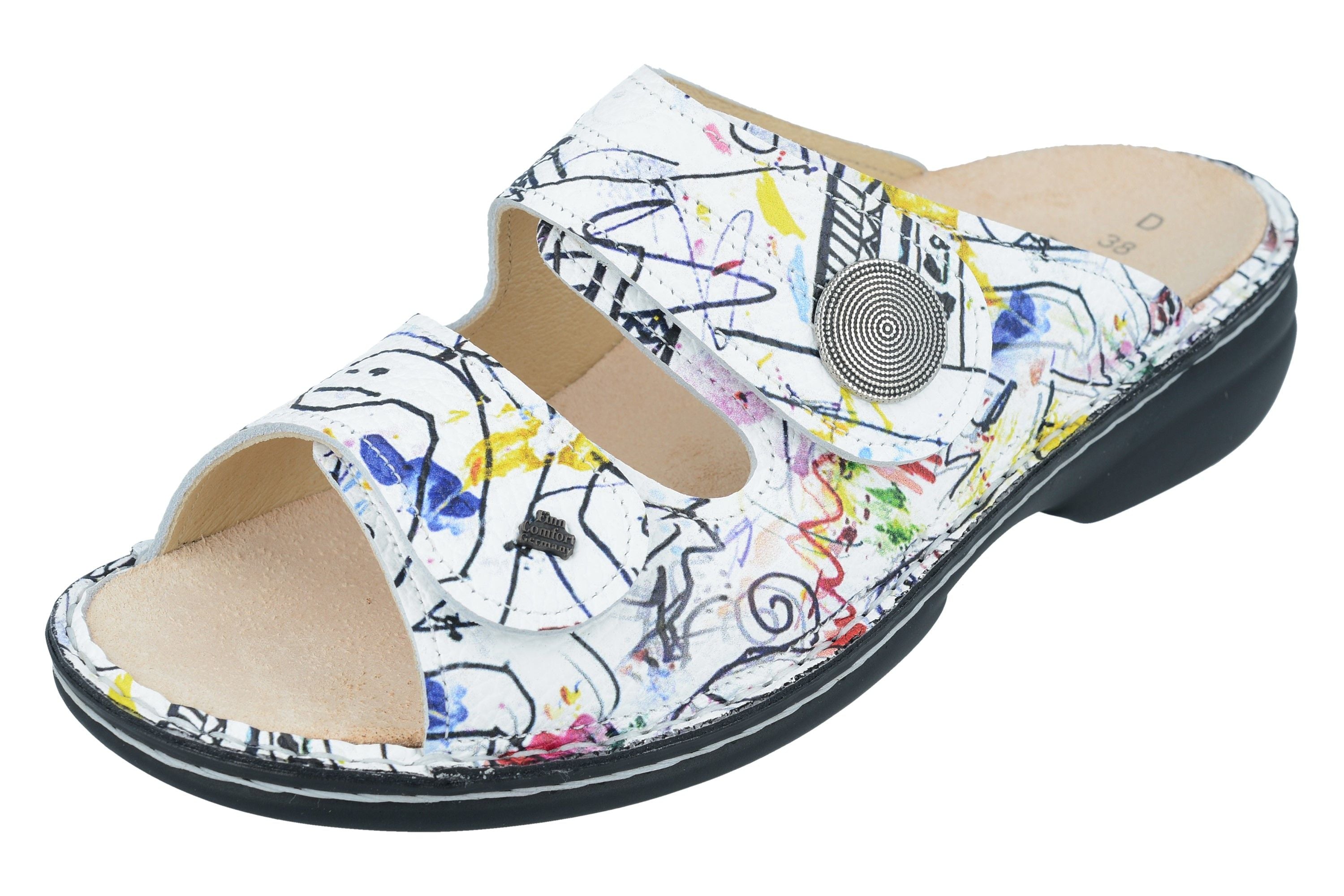 FINN COMFORT SANSIBAR SLIDE BLANC MULTI DOODLE