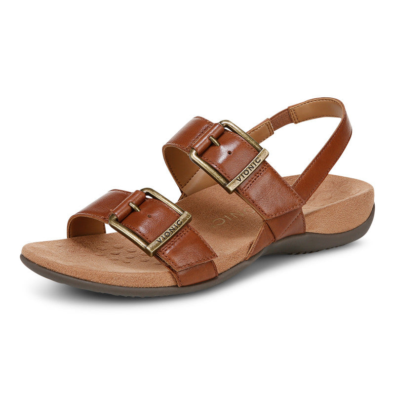 SANDALE VIONIC REST REESE EN CUIR BRUN