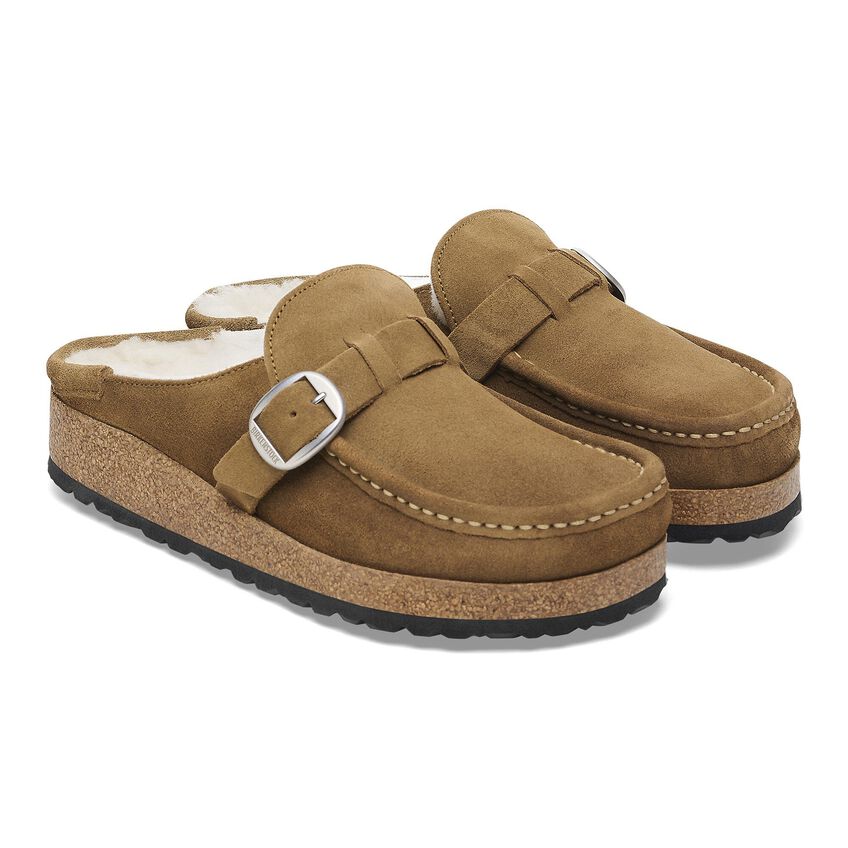 BIRKENSTOCK BUCKLEY SHEARLING CUIR DAIM THÉ FONCÉ