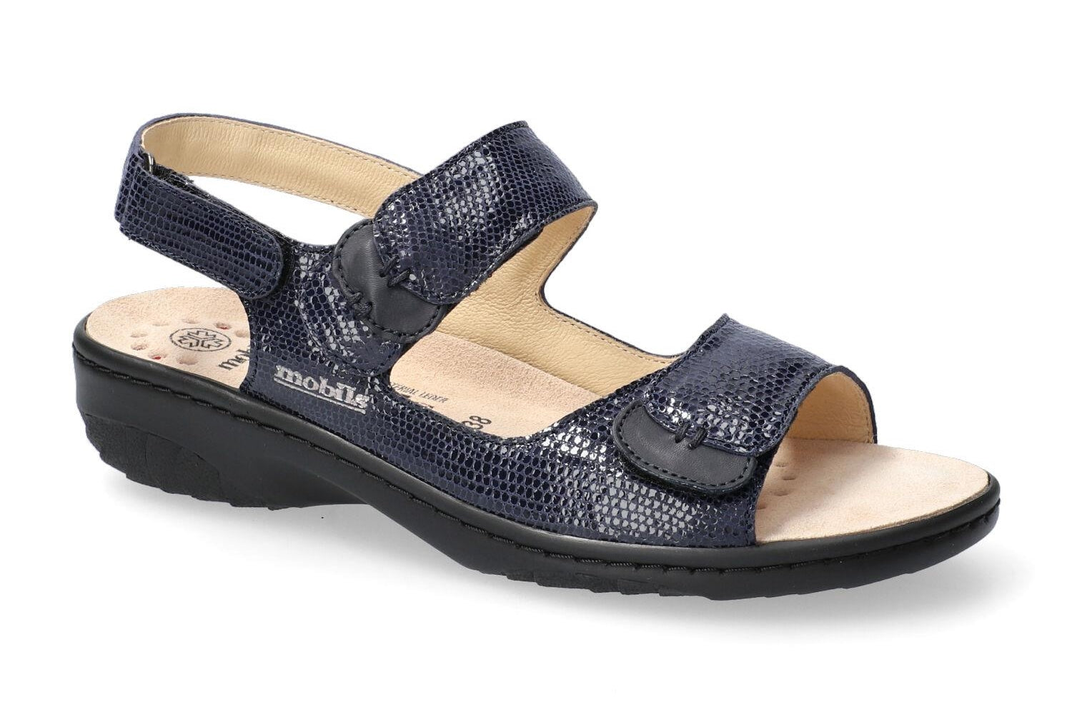 SANDALE MEPHISTO MOBILS GETHA EN CUIR BLEU MARINE