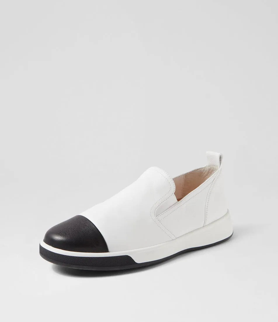 Ziera Abry Women's Sneaker White slip-on shoe with black toe cap on a light gray background