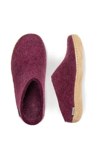 GLERUPS SLIPPERS SLIP ON  LEATHER  CRANBERRY